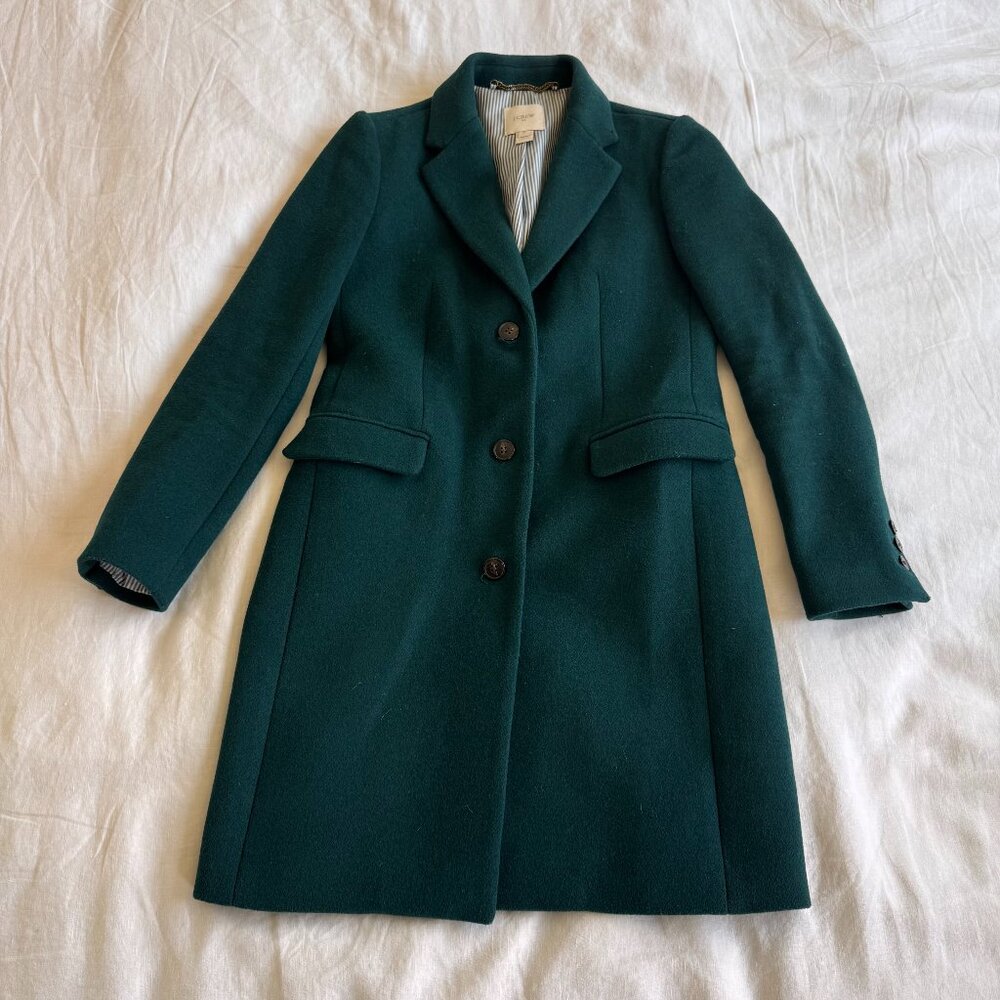 J.Crew emerald green single breasted coat - Size 00